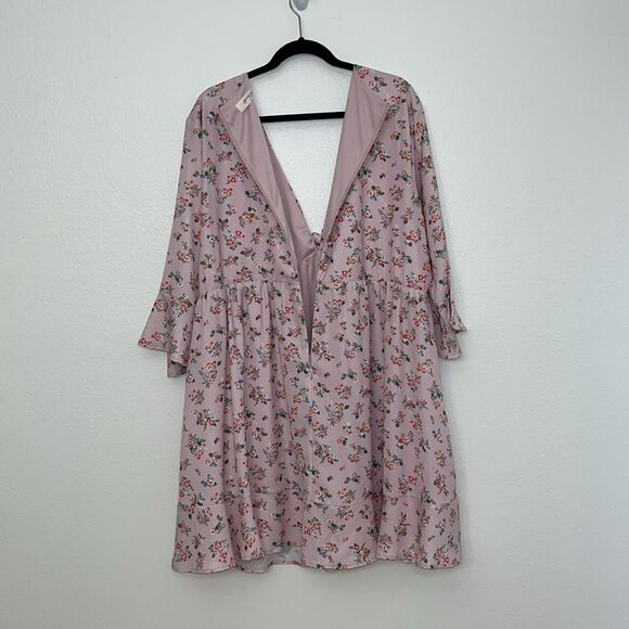 A Beautiful Soul Pink Floral 3/4 Bell Sleeve Deep V Neck Dress Women's Plus 2X - Picture 13 of 13